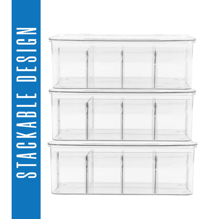 Utopia Home - Tea Bag Organizer With Lids, Clear Pantry Storage Box - (3 Pack) Stackable Partition Organizers or Holder With Lids For Drawers, Countertops, Fridge, Kitchen, Snack & Spice Organization