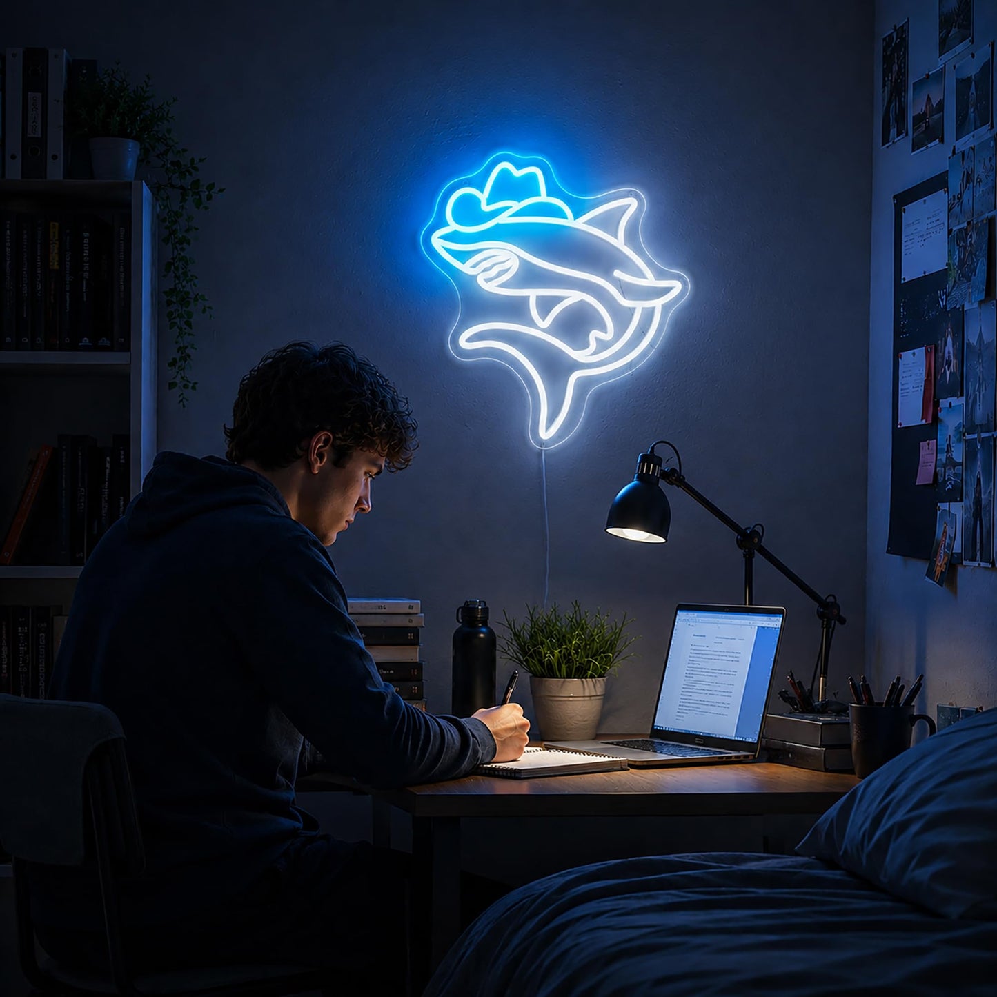 Gdbkabf Neon Sign, Shark Neon Signs for Wall Decor - Dimmable Cowboy Shark LED Signs for Bedroom, Gaming Room, Living Room, Party, Bar, Home Decor - USB Powered Light Up Sign Decorations Gift