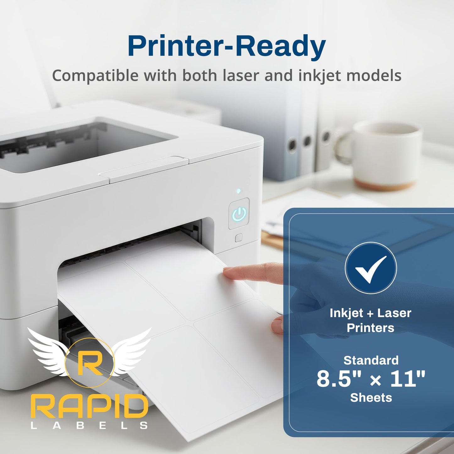 RAPID LABELS Printable Matte White Shipping Labels Stickers – 4"x3.33" Laser/Inkjet Compatible (6 per Sheet) 25 Sheets - 150 Total Multipurpose Self-Adhesive Labels to Write on/Print On | Made in USA
