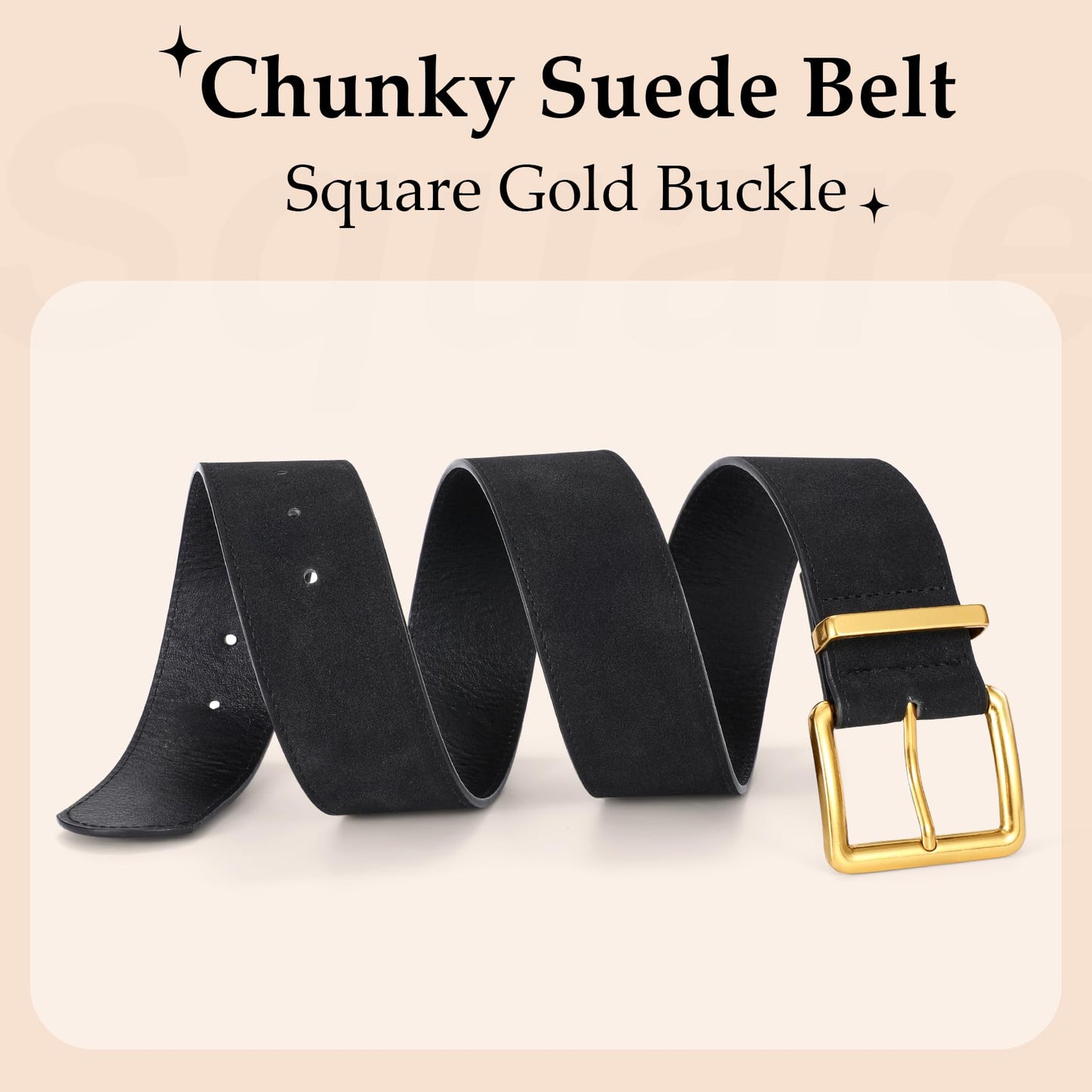 WERFORU Women Wide Chunky Belt for Dresses Fashion Thick Suede Belt with Big Gold Buck,Black