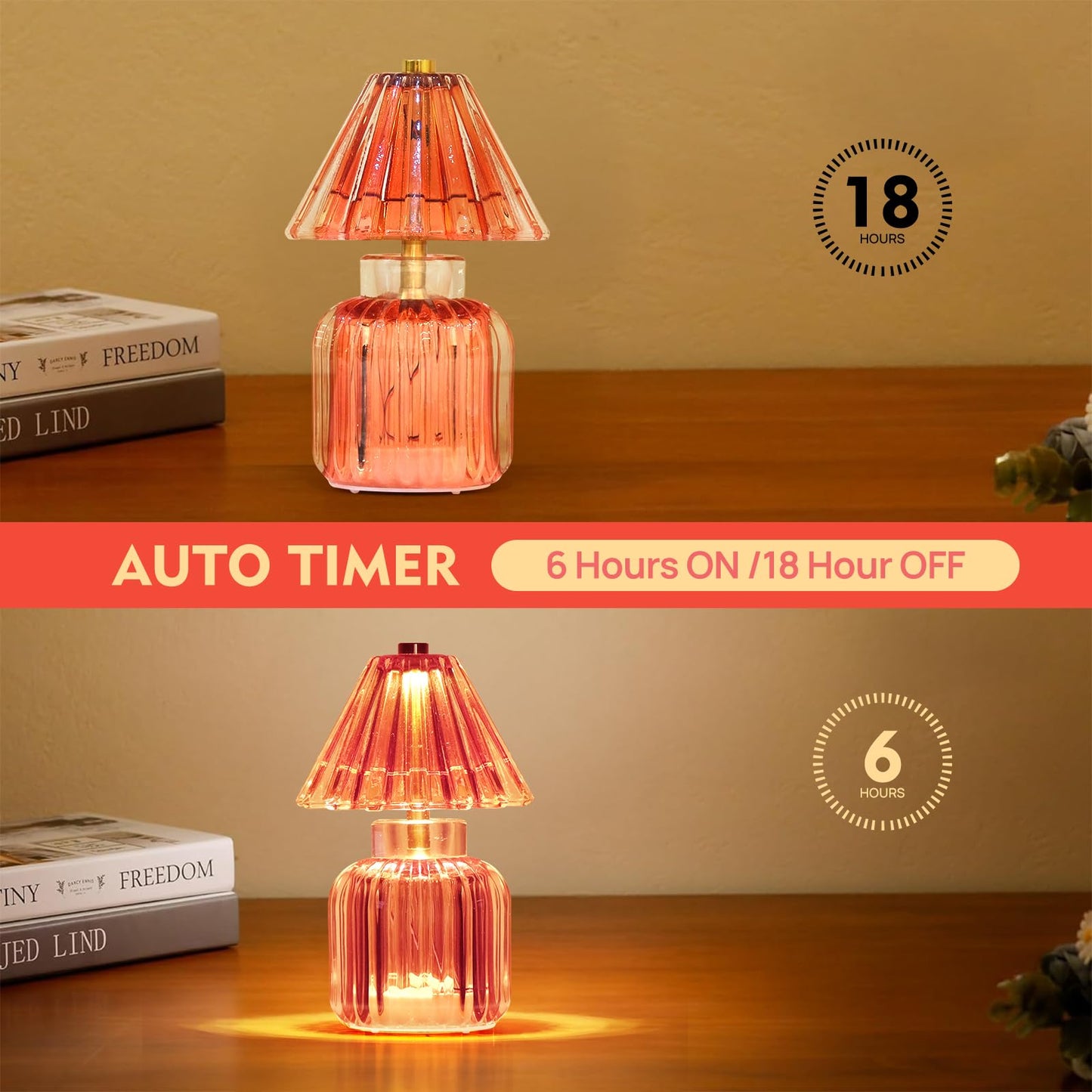 SisiHokai Small Battery Operated Lamp with Timer, Tiny Cordless Glass Table Lamp for Home Decor, Kitchen, Bathroom, Birthday Gift for Women, Jelly Red