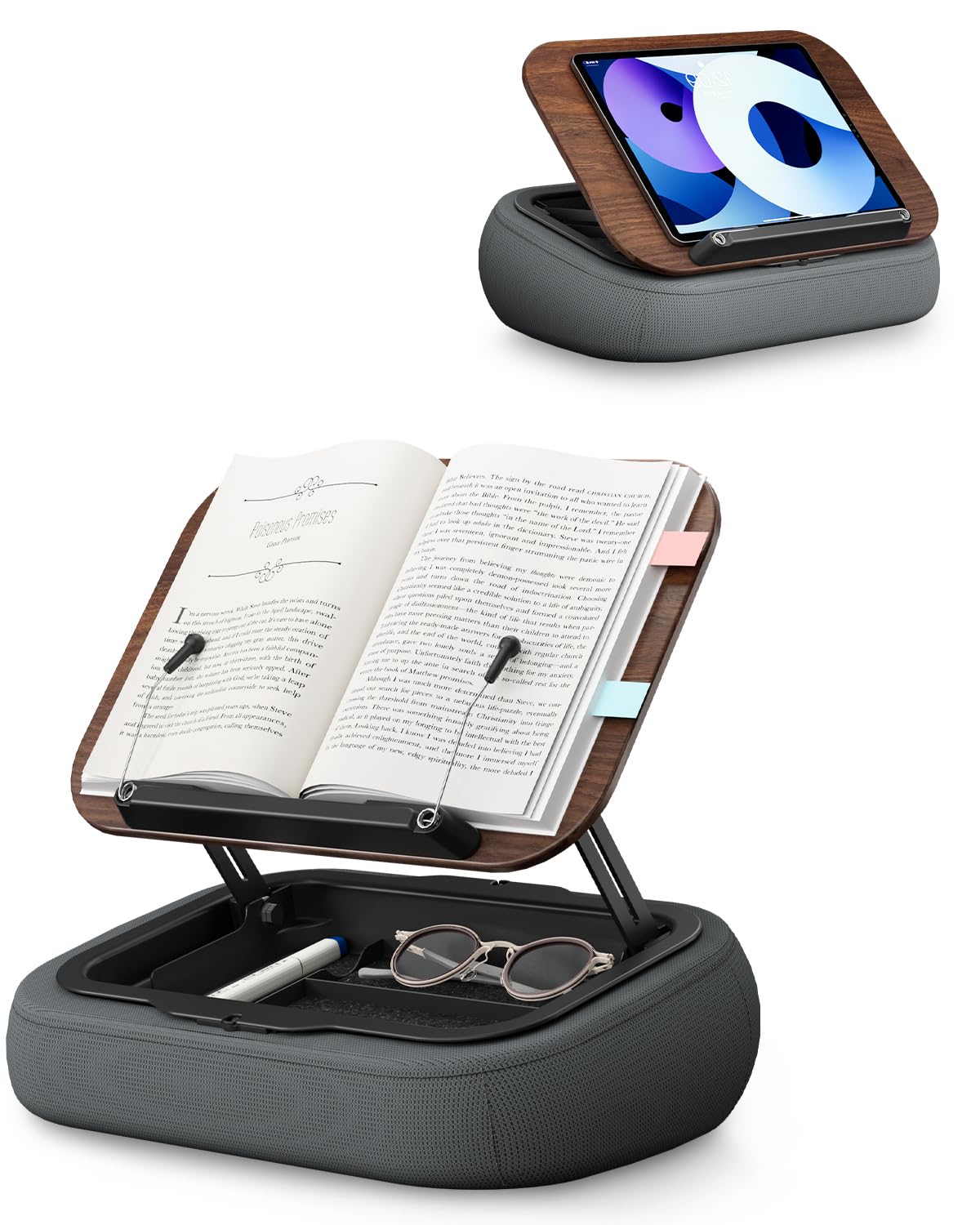 SupeDesk Lap Beanbag Book Stand with Storage, Adjustable Reading Pillow for Bed & Desk, Multi-Angle Book Stand Pillow Holder, Hands-Free Lap Reading Stand for Book,iPad, Tablet, Book Lover Essential