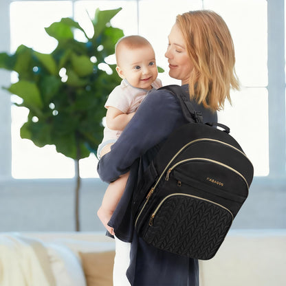 KABAQOO Baby Diaper Bag Backpack, Waterproof Diaper Backpack for Mom & Dad with Changing Pad, Insulated Pockets and Stroller Straps, Baby Shower Gifts for Girls & Boys, Black