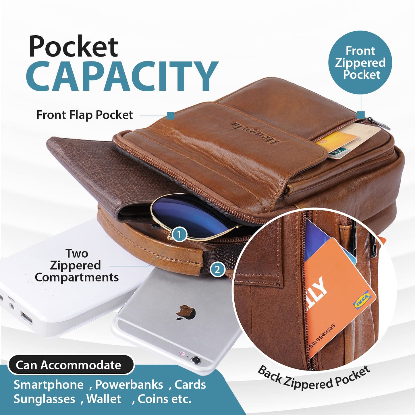 hengwin Travel Leather Crossbody Cell Phone Purse Messenger Bag Waist Pouch Fanny Pack Shoulder Handbags with Top Handle Shoulder Strap (Brown)