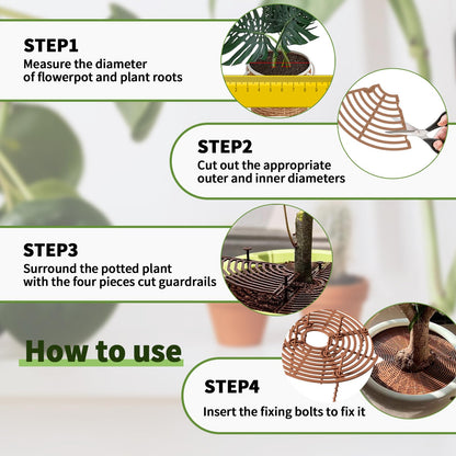 Fkereg 20.5 Inch Large Round Plant Pot Grid Cover, Cuttable Flower Pot Soil Covers Protectors from Animals, Dog Cat Digging Stopper with Deep Stakes for Indoor Outdoor Gardening (Coffee)
