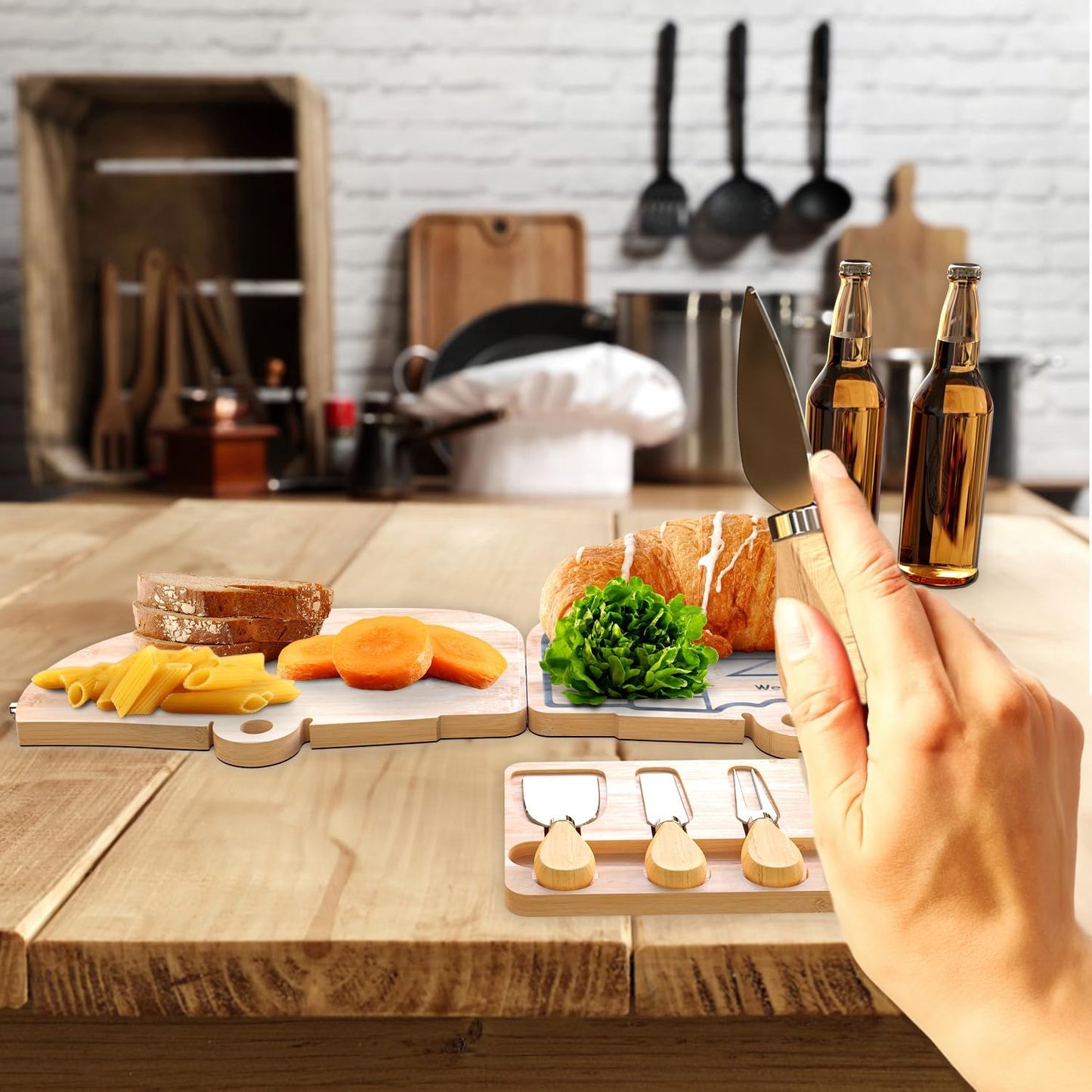 Haigoo Foldable Bamboo Charcuterie Board Set - Unique Cheese Cutting Board Gift Set for Mom, Dad, Couple or House Warming