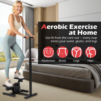 Goplus 2 in 1 Twist Stepper with Handlebar, 330 LBS Hydraulic Stair Stepper w/Waist Twister Platform, LCD Monitor, 5-Level Height Adjustable, High Resistant Step Machine for Cardio Exercise at Home