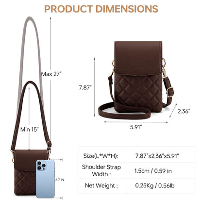 Goinsound Crossbody Phone Purse Quilted Cell Phone Crossbody Bag with RFID Blocking Card Slots Dark Brown