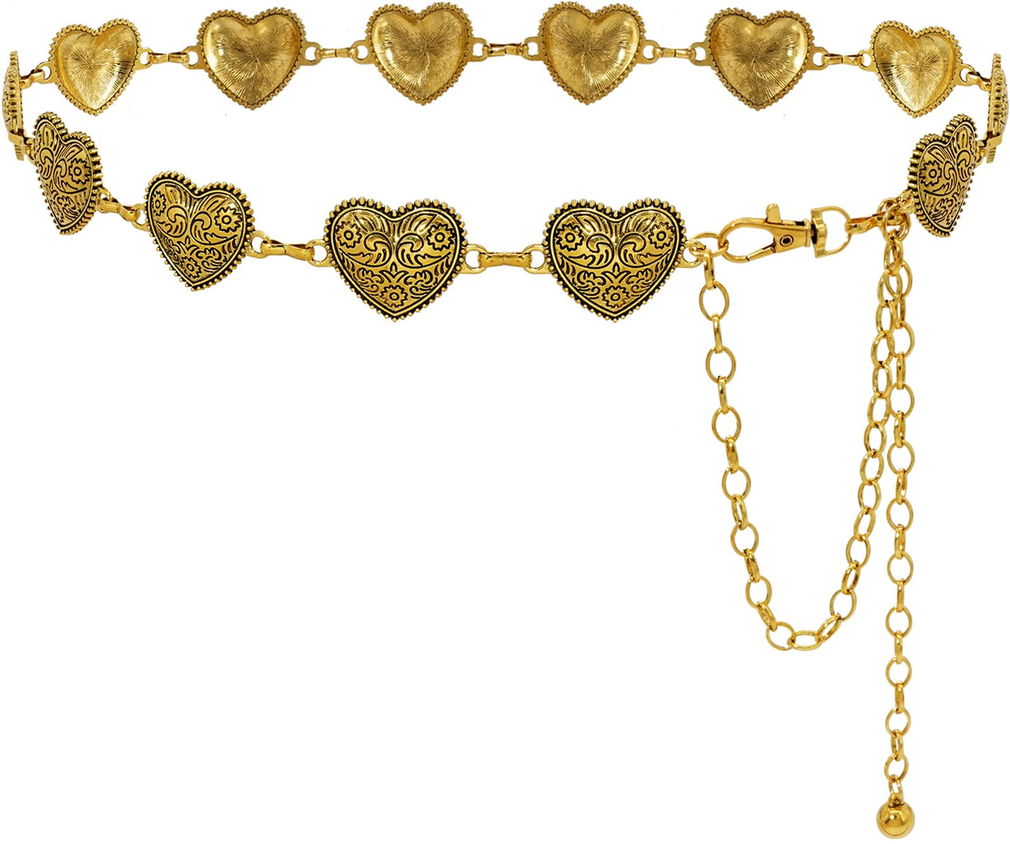 Heyjoin Women Concho Chain Belt Western Cowgirl Waist Chain Adjustable Metal Link (Love Bronze-XL)