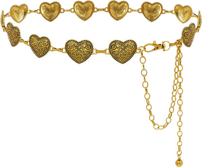 Heyjoin Women Concho Chain Belt Western Cowgirl Waist Chain Adjustable Metal Link (Love Bronze-XL)