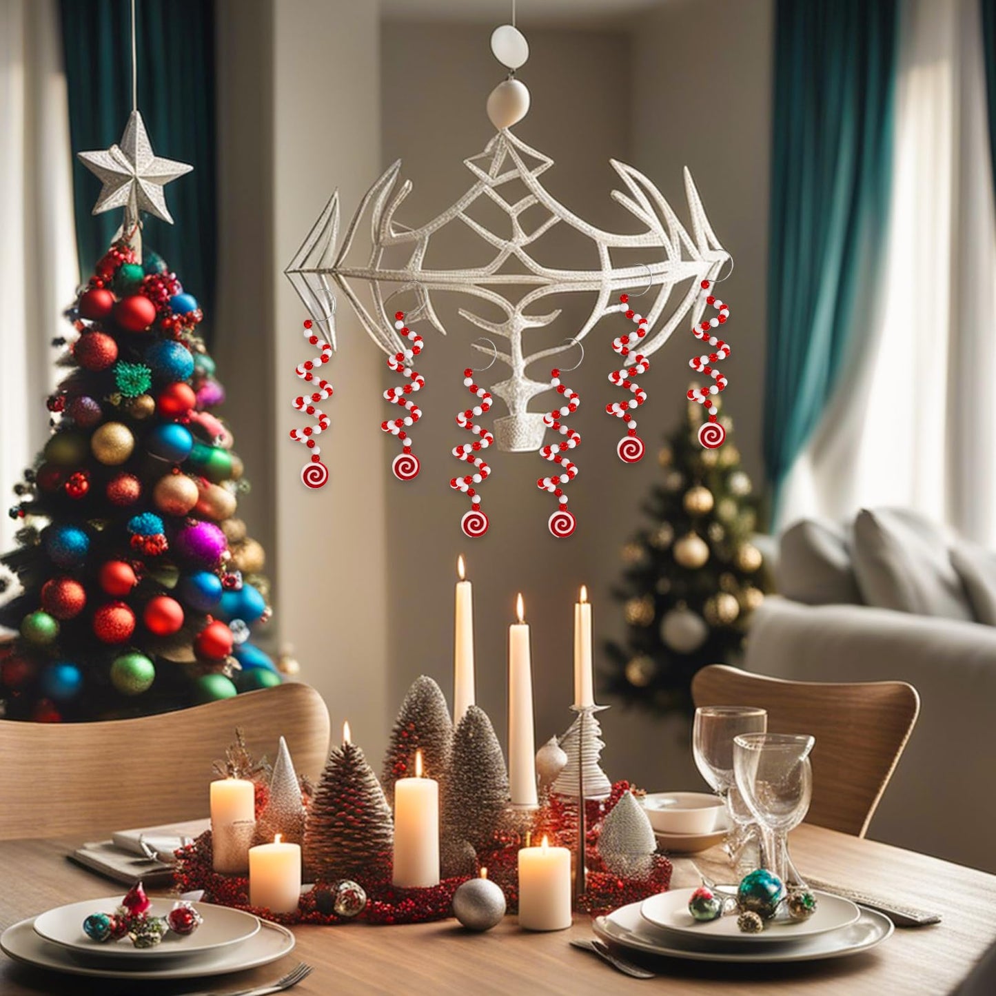 Jansun Candy Christmas Ornaments, 12 Pcs Curly Candy Cane Shape Christmas Tree Decorations Red and White Decorations for Home, Wreath, Vase, Crafts and Xmas Tree