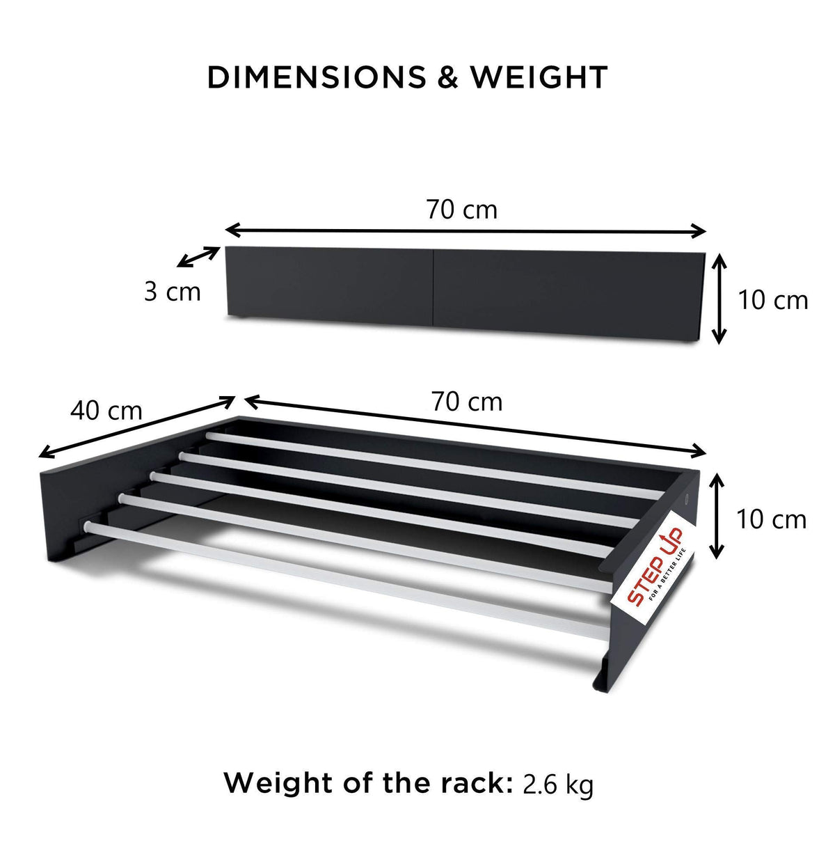 Step Up Clothes Airer - Wall-Mounted - Extendable - Foldable Clothes Airer for Indoor or Outdoor Use - Space-Saving, Compact Design, 25 kg Load Capacity, 6 m Cable (70 cm - White)