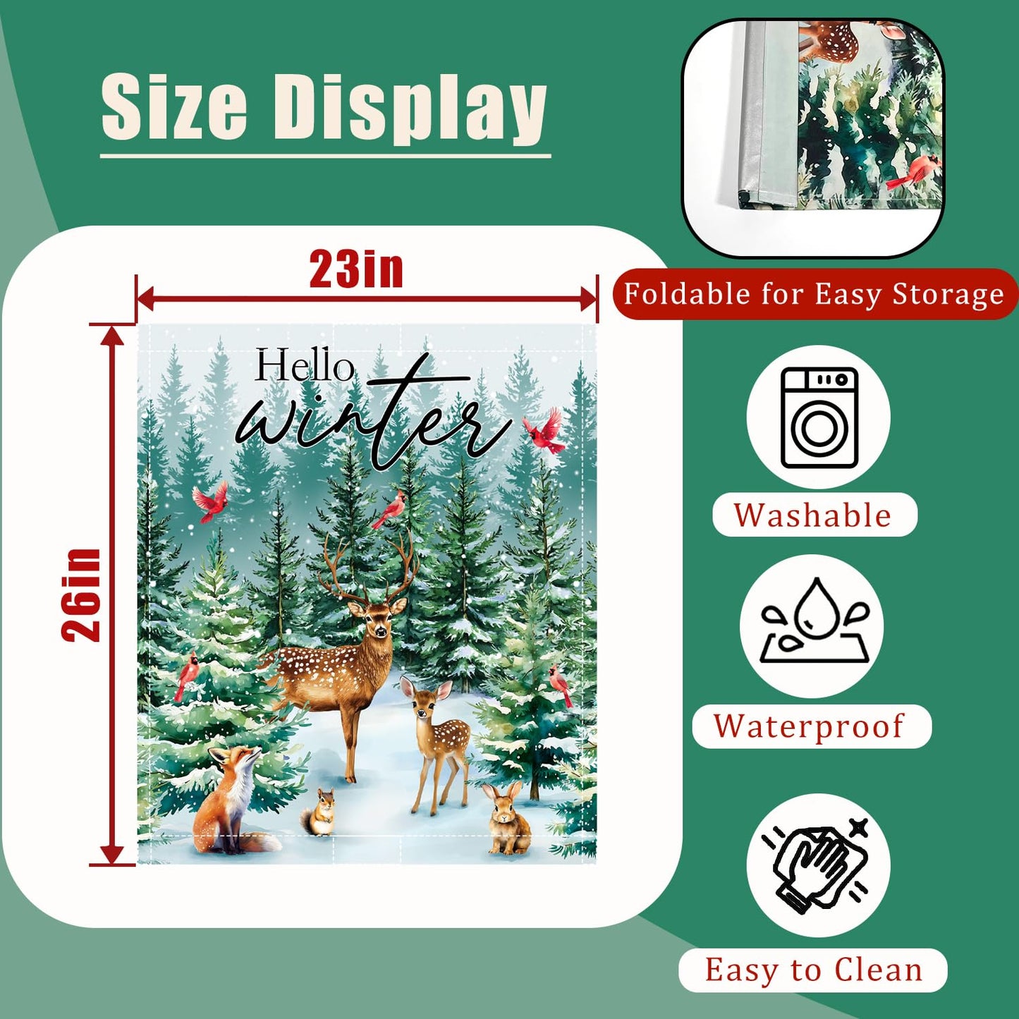 Hello Winter Dishwasher Magnet Cover 23x26in Christmas Dishwasher Cover for Washers Fridge Panel, Cardinal Bird Magnetic Covers for Kitchen, Machine Door Covers Decor, Christmas Deer Kitchen Decor