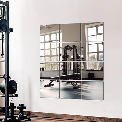 TRAHOME Home Gym Mirror Tiles for Wall, 14"x12"x12PCS Full Length Home Gym Workout Mirror for Garage, Bedroom, Living Room, Over The Door