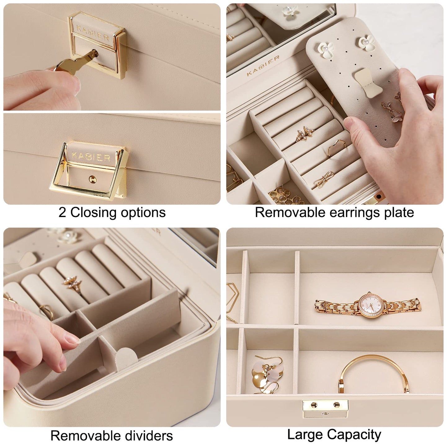 Upgraded Jewelry Box, 2 Layers PU Leather Jewelry Organizer for Women with Lock and Mirror, Hidden Necklace Hook and Removable Divider Large Capacity Travel Jewelry Box Ideal for Gift-With Gift Box