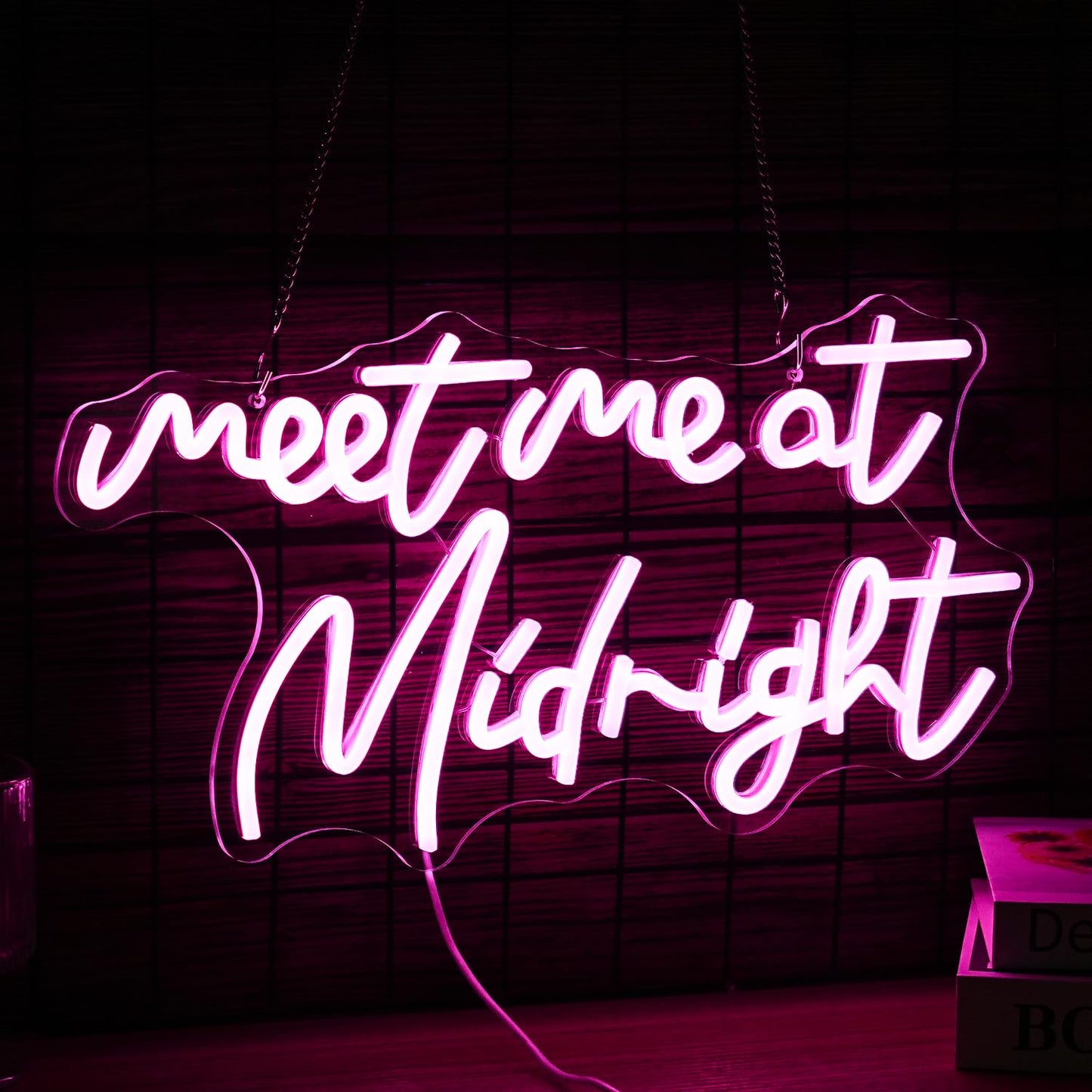 Dimmable Meet Me At Midnight Neon Sign LED Pink Words Neon Light For Wall Decor USB Powered Letters Light Up Sign for Bedroom Party Bar man cave (16.5“*8.7”）