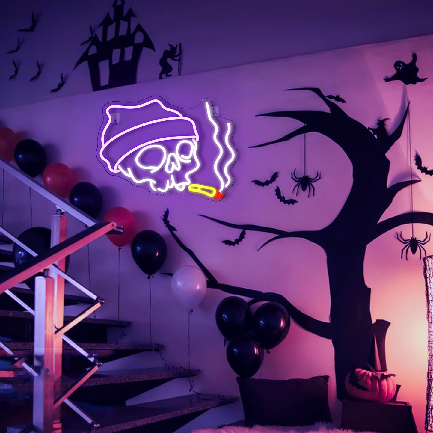 Lucunstar Skull Neon Sign Halloween LED Sign Neon Signs for Wall Decor Adjustable Brightness Halloween Neon Signs Neon Sign For Party Bedroom Wall Decor Home Party Light Decoration