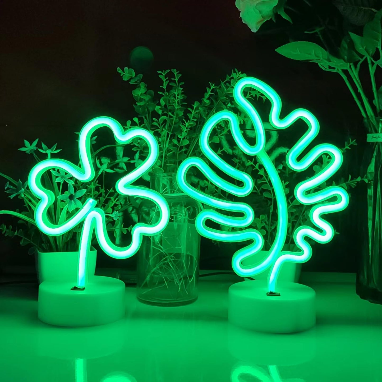 JYWJ Neon Signs with Holder Base,USB or 3-AA Battery Powered Neon Light,LED Table Decoration,Bedroom Wall Decoration,Birthday Gift,Wedding Supplies Business Gift(Leaf)