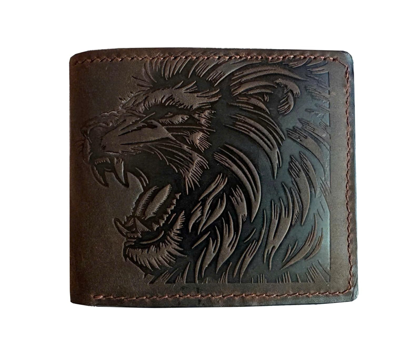 Mayan Corner - Genuine leather handcrafted wallet, bifold wallet with ID card slot, cool wallet for dad - Lion head