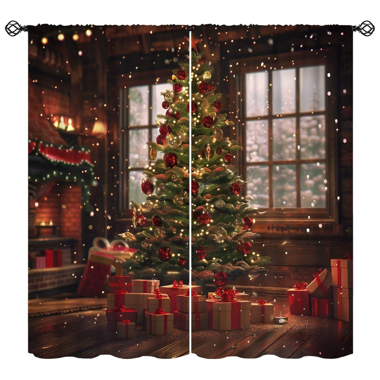 Christmas Tree Curtains Winter Holiday Christmas Merry Xmas Window Treatment for Living Room Bedroom Decor Window Drapes 42" W X 45" L
