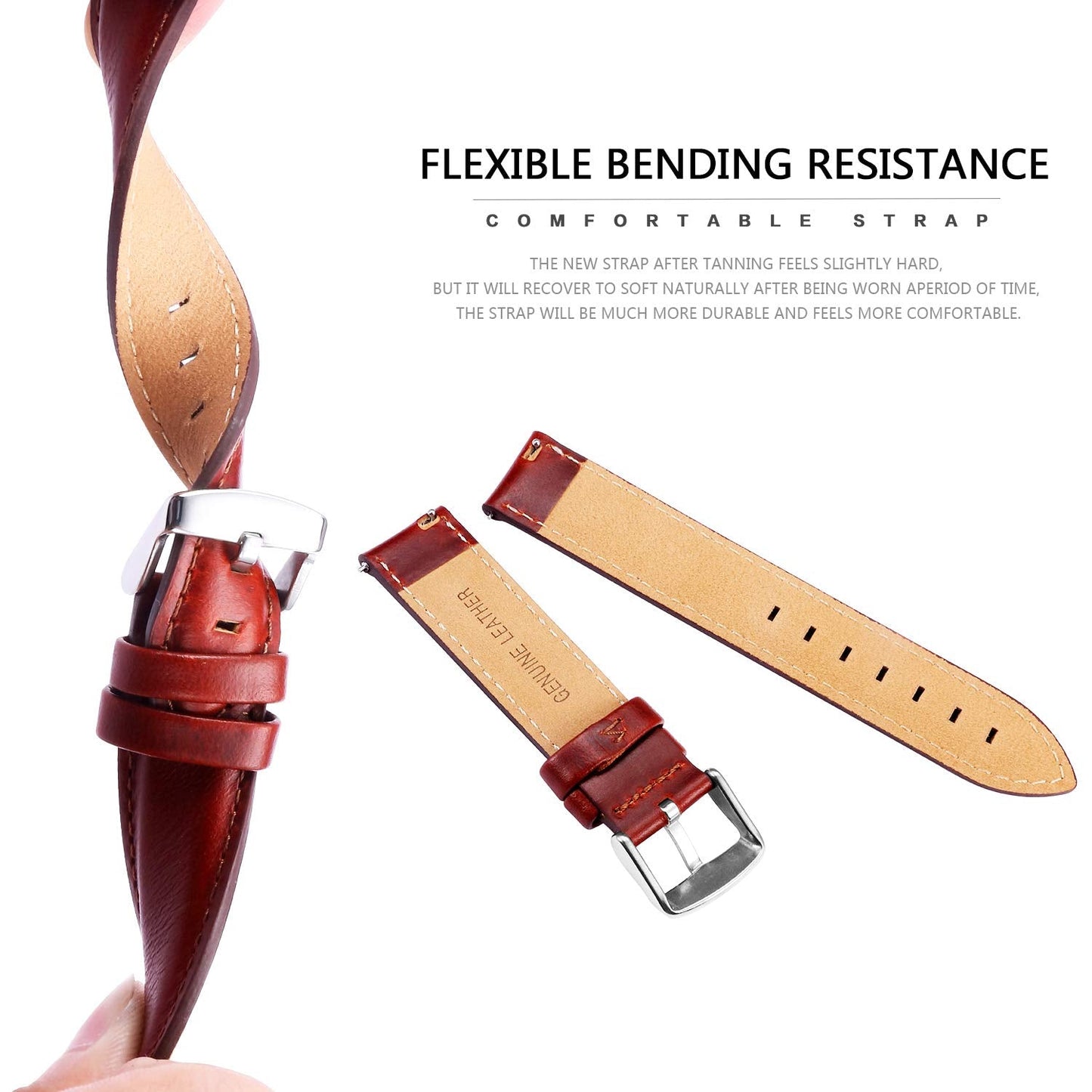 BINLUN Leather Watch Band Quick Release Replacement Leather Smart Watch Straps for Women and Men in Black Brown Red 12mm 13mm 14mm 17mm 18mm 19mm 20mm 22mm