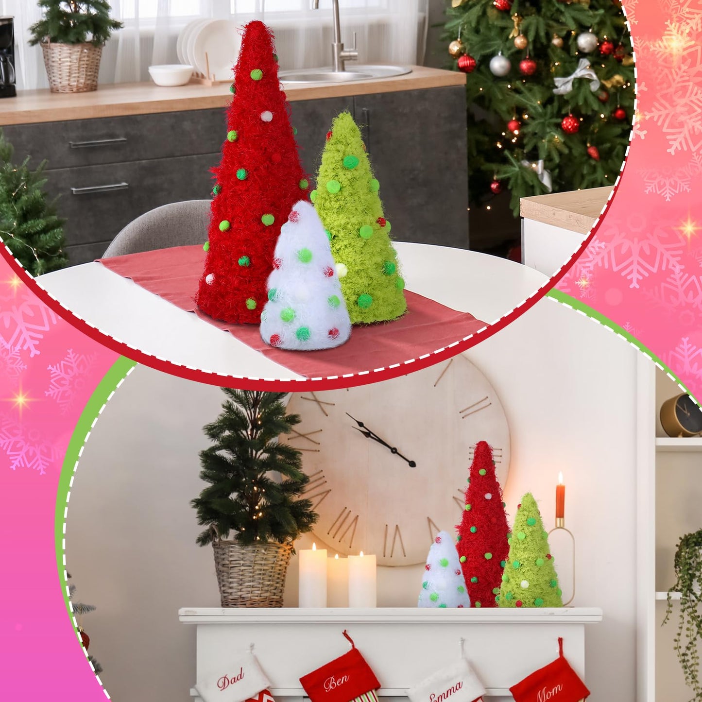 Fullhawl 3 Pcs Christmas Table Decorations Lime Green Furry Christmas Tree Yarn Centerpiece Artificial Plush Fur Fluffy Spot Surface Cone Table Signs Farmhouse Xmas Party Tabletop Decor for Holiday
