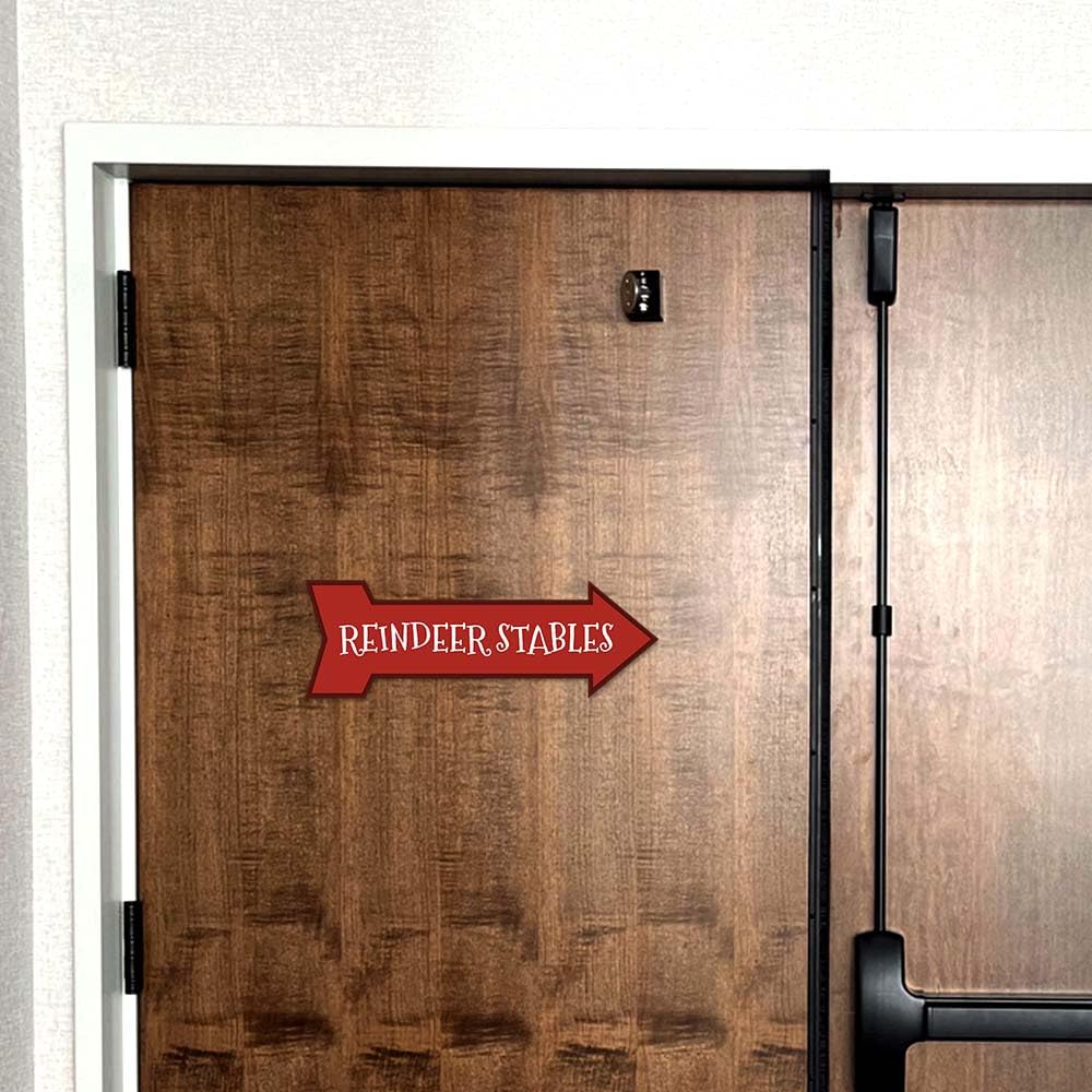 Arrow Shape Plus Reindeer Stables (Right) 12x4" Wall or Door Sign | Christmas Holiday Decoration