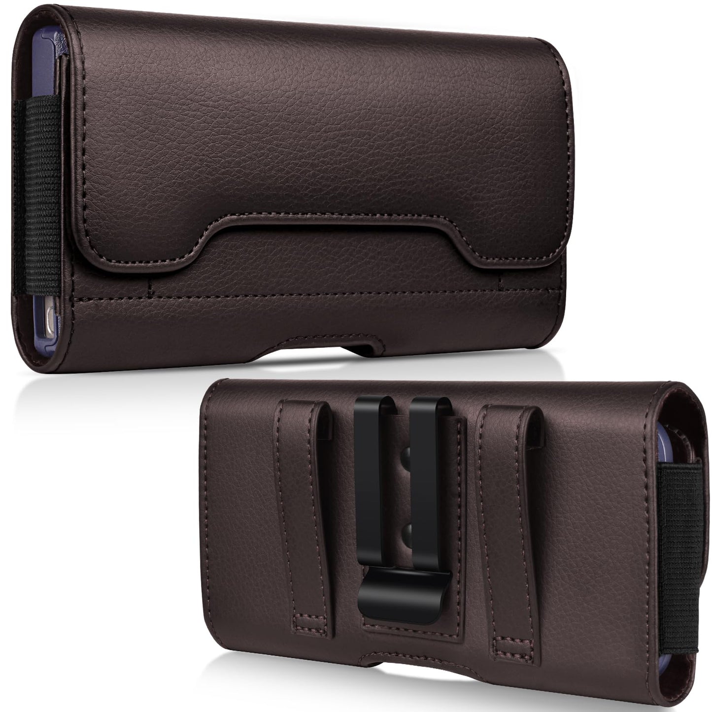 ACCKUO Leather Phone Holster with Strong Metal Belt Clip and Card Holder Compatible with iPhone 17 16 15 14 13 12 and Pro, Galaxy S26 S25 S24 S23 S22 S21 S20 for Everyday Protection, M-Coffee