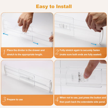 4 Pack Drawer Dividers for Clothes, 4" High 10.6"-16.9" Drawer Divider Adjustable Expandable Dresser Drawer Organizer, Clear Dresser Separators for Clothes, Underwear, Baby Clothes,Cosmetic,Toiletries