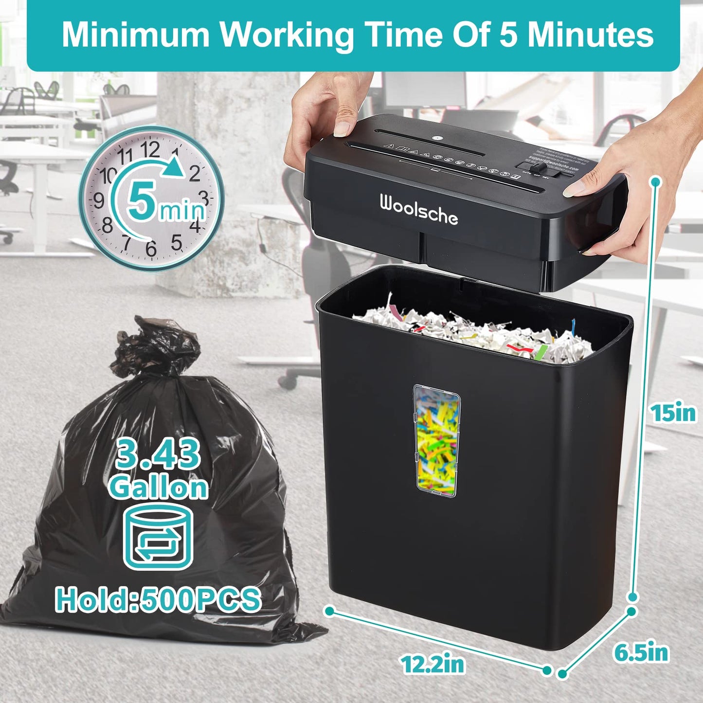 Woolsche Paper Shredder,10-Sheet Cross Cut with 3.43-Gallon Basket, P-4 Security Level,3-Mode Design - Shreds CD and Credit Card,Durable,Fast and Jam Proof for Home Office (ETL Certified)