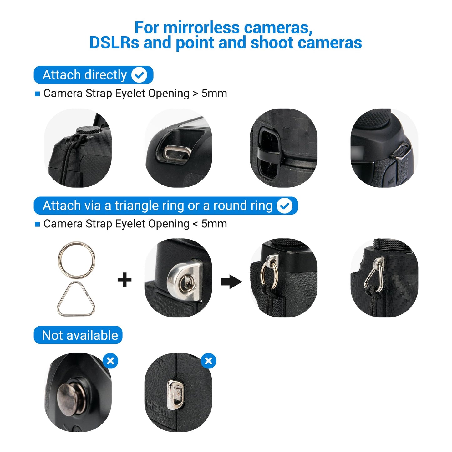 Mirrorless Camera Neck Strap with Quick Release Buckles, Adjustable Shoulder Sling Strap for Sony A7C II A7 IV III A7R V IV ZV1 ZV-E10 Canon EOS R100 R50 M50 M6 Nikon Z30 Z50 Z6 Z7 II & More (Black)