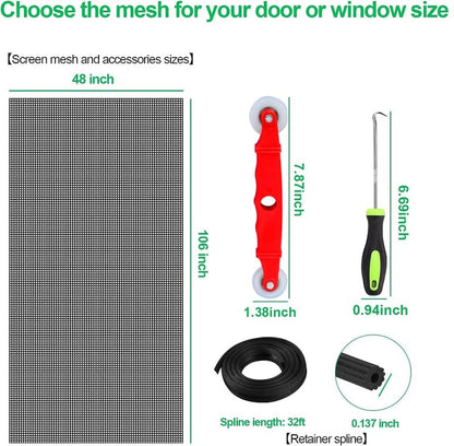 QWR Pet Proof Window Screen Replacement Kit, 39"x118" Durable High Hardness Screen Mesh Replacement Window Screens Repair Kit for Sliding Screen Door,Patio and Windows.(Folded Package with Tool Kit)