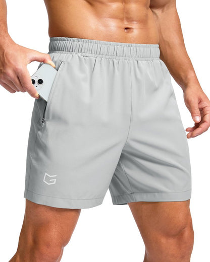 G Gradual Men's Athletic Running Shorts with Zipper Pockets Quick Dry 7"/ 5"/ 9" Workout Gym Shorts for Basketball Hiking(Platinum Grey,5L-New)