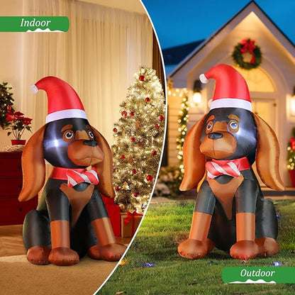FunFanso 4FT Christmas Inflatable Dog Decoration, Cute Blow Up Puppy Yard Decorations with Build-in LED, Xmas Dog with Santa Hat for Holiday Indoor Outdoor Yard Lawn Party Garden Home Decorations