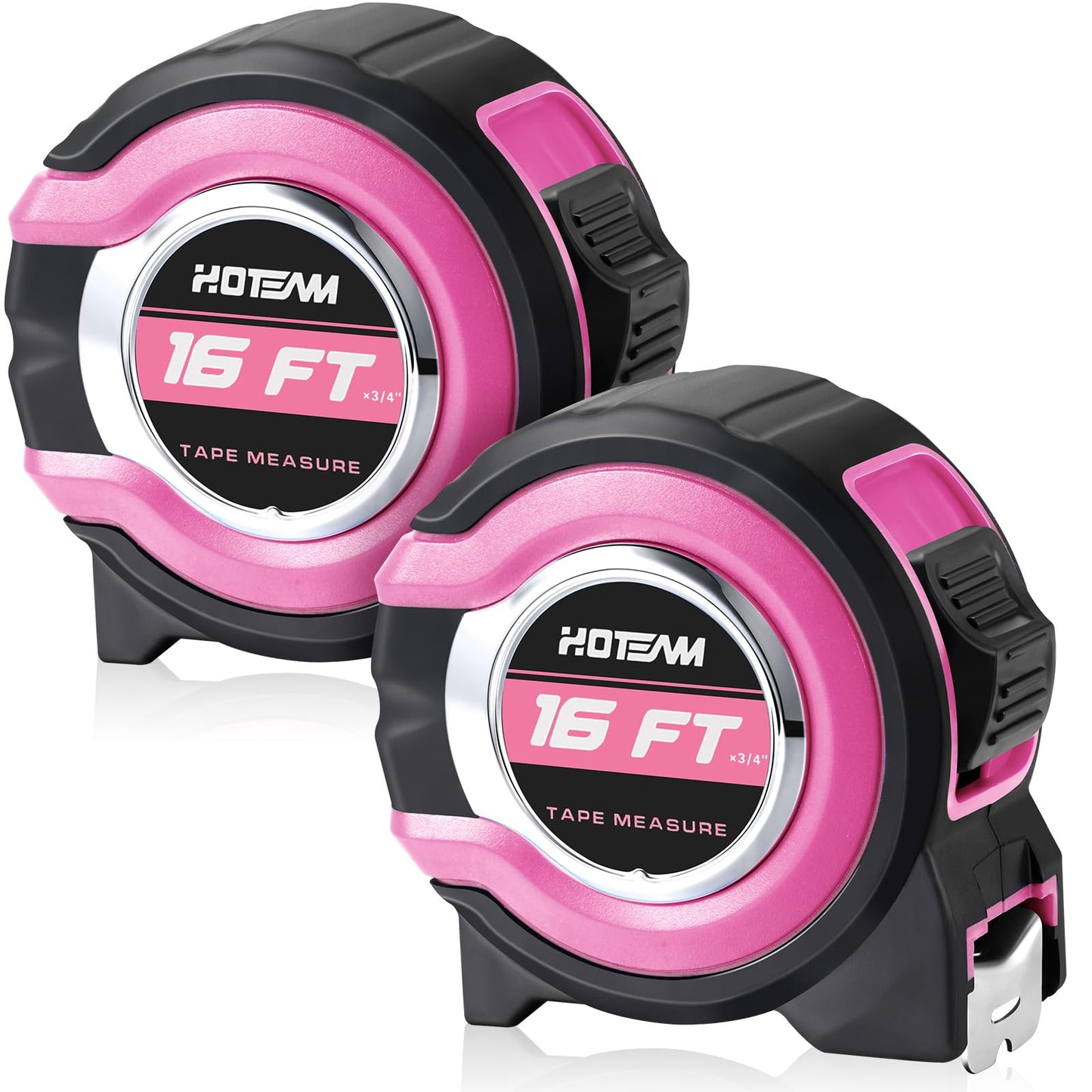 Hoteam 2 Pcs Pink Tape Measure Retractable with 1/8 Fractions Lightweight Pink Measuring Tape Accuracy 1/32 with Magnetic Hook Lock Button Easy to Read Measurement Tools(16 ft)
