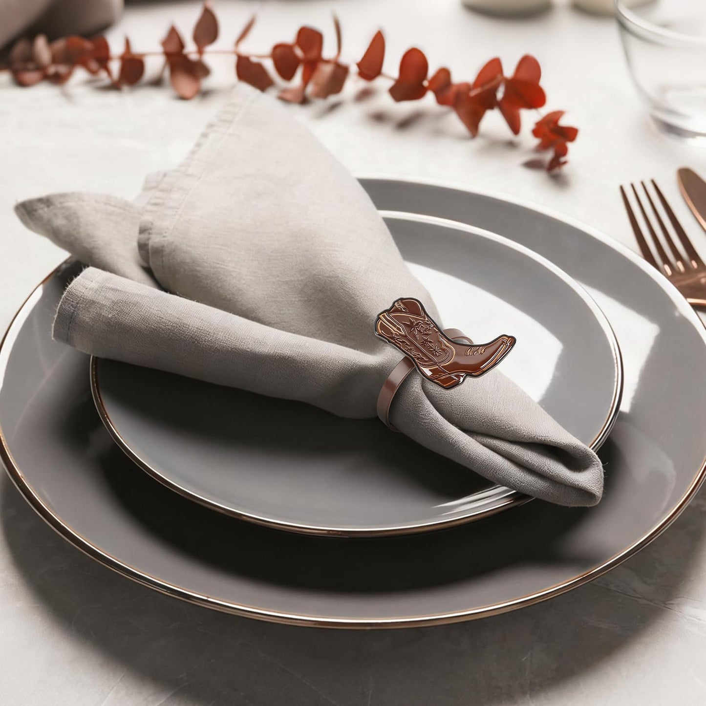 24PCS Western Party Decorations Cowboy Boot Napkin Rings Rustic Farmhouse Western Napkin Holder Metal Tissue Rings Buckles Cowboy Birthday Party Supplies