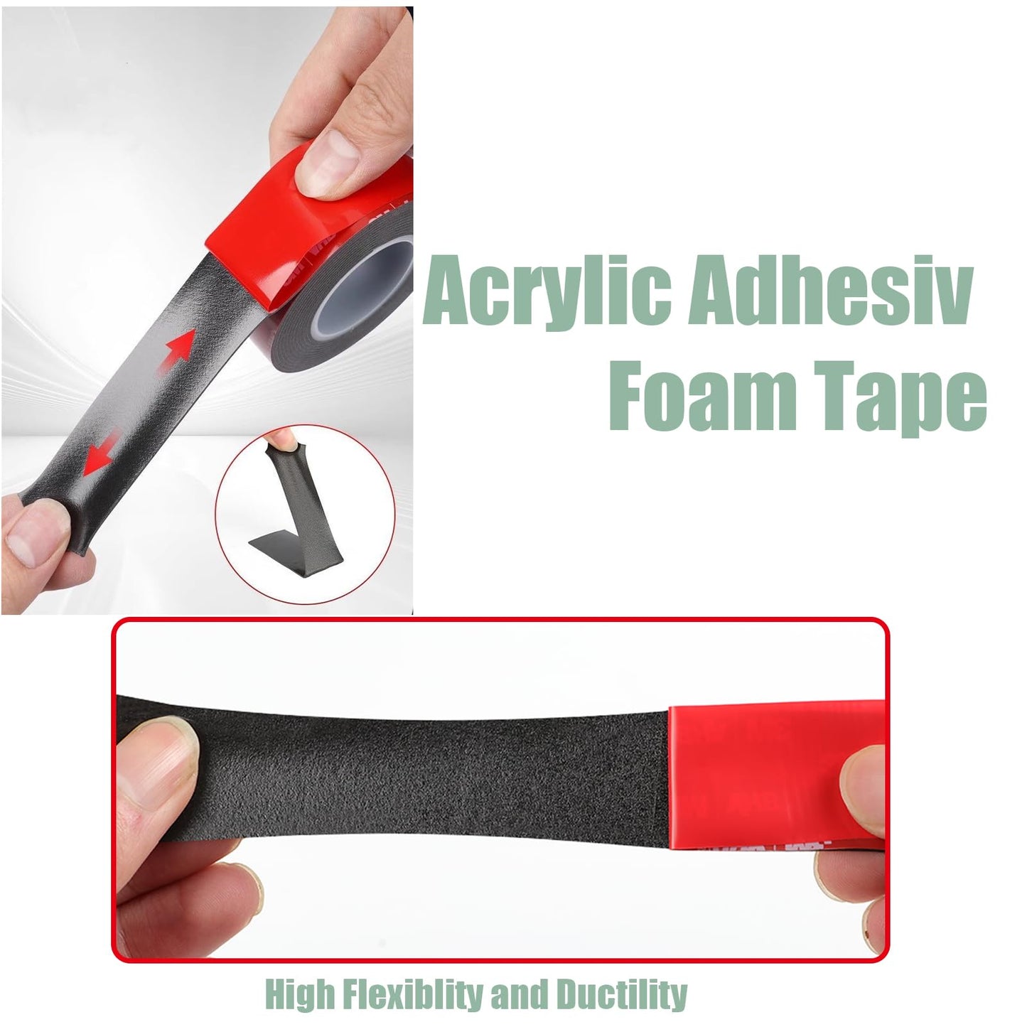 Czuibbou Double Sided Tape, Extra Strong Adhesion, 36.5ft Length, 0.4in Width, Waterproof and High Temperature Resistant for Automotive, Home Decoration, Office Decoration