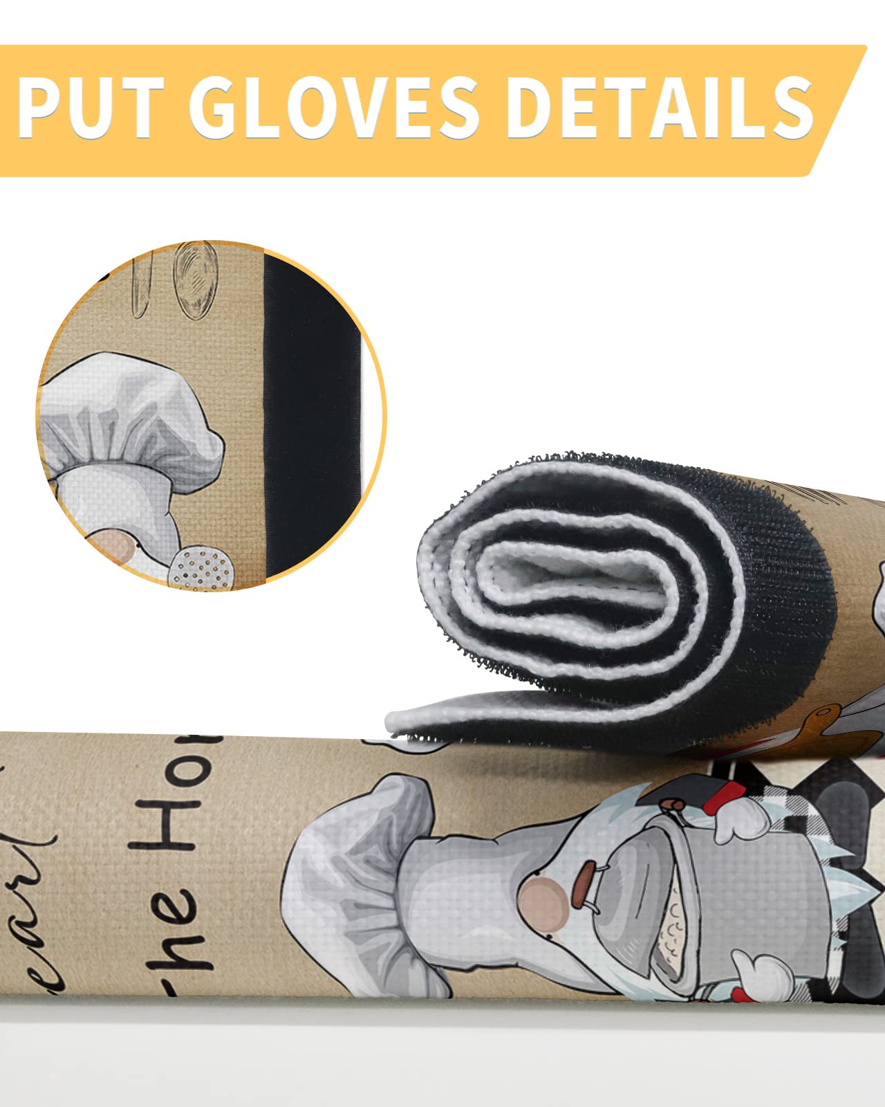 Cute Chef Gnomes Refrigerator Door Handle Covers Set of 2 for Dishwasher Microwave Oven Fridge Stove Door Handles,Washable Kitchen Decor Accessories,Funny Chef Cook Checkered Plaid Black White Brown