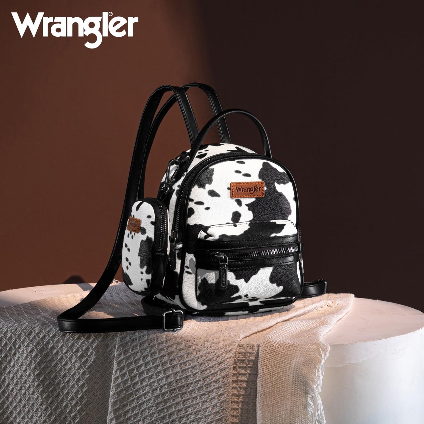 Montana West Wrangler Mini Backpack Cute Cow Print Backpack Purse for Girls and Women, Black WG133-8600BK
