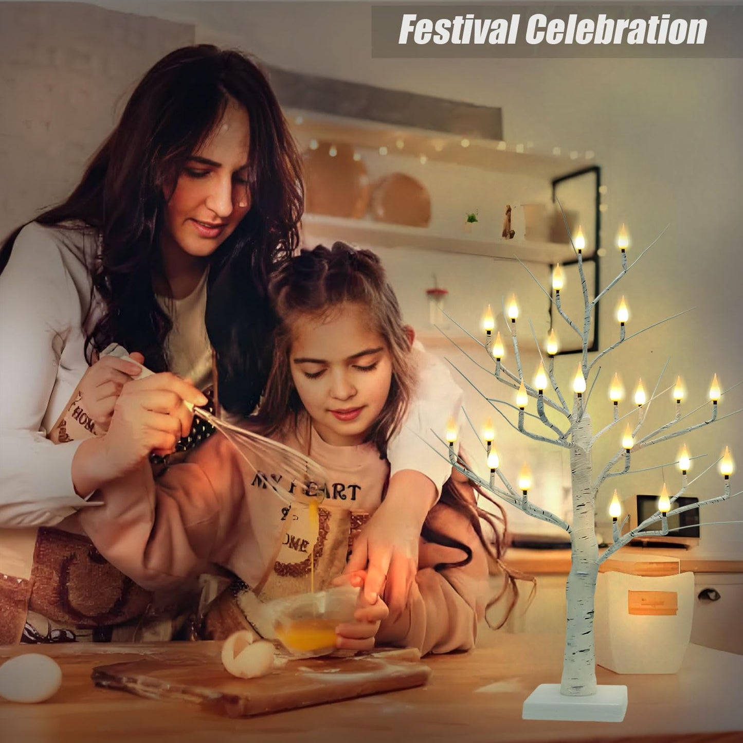 Evicyego 2Ft Candle Light Trees for Decoration Indoor, Twinkle Tree with 24LED Flameless Candles Lights, USB/Battery Operated Birch Tree Candles for Home Tabletop Mantel Christmas Birthday Party Decor