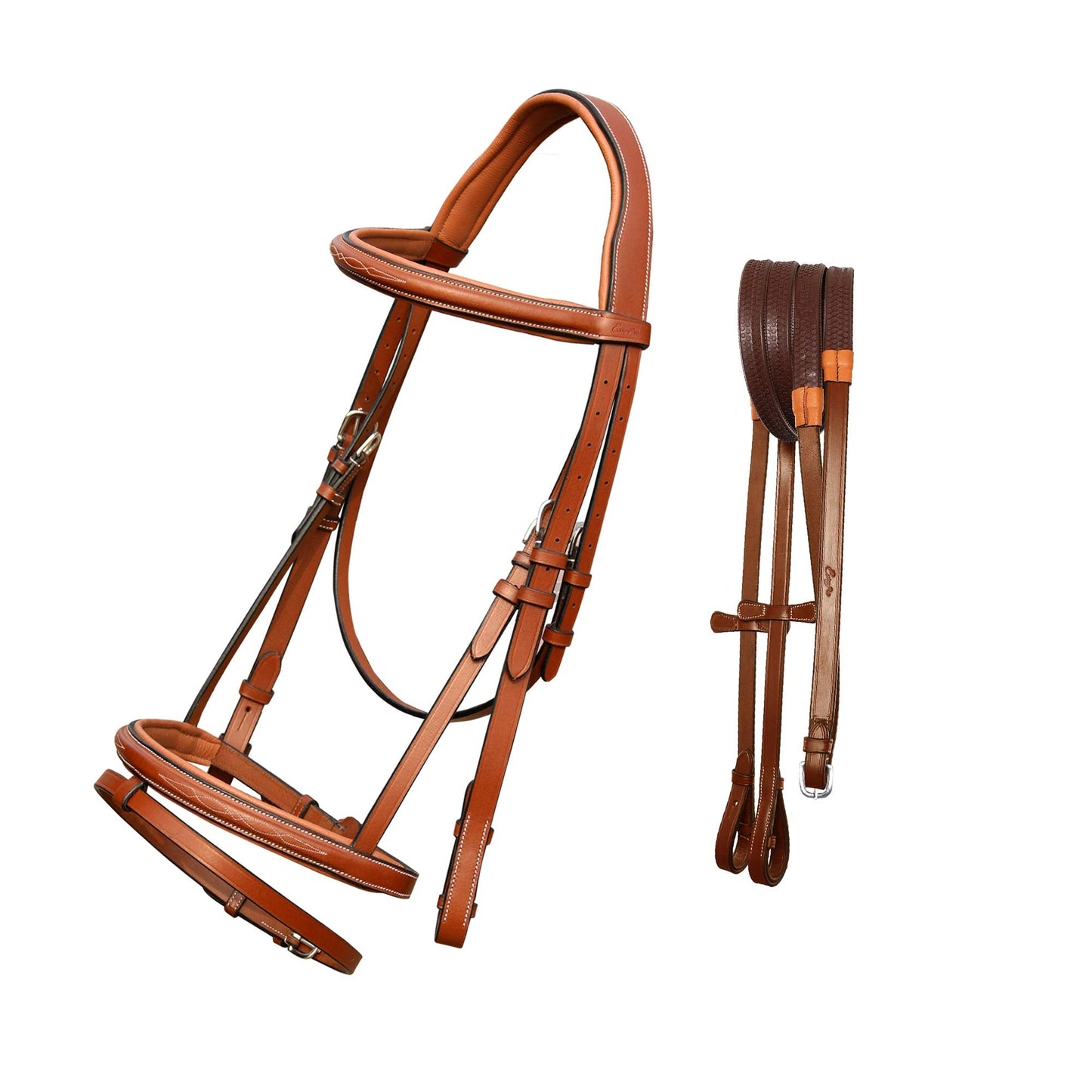 ExionPro English Jumping Bridle with Flash & Rubber Reins – Anatomical Padded Horse Bridle – Premium Leather Designer Stitched Hunter Jumper Tack – SS Buckles – Pony, Cob, Full, Warmblood