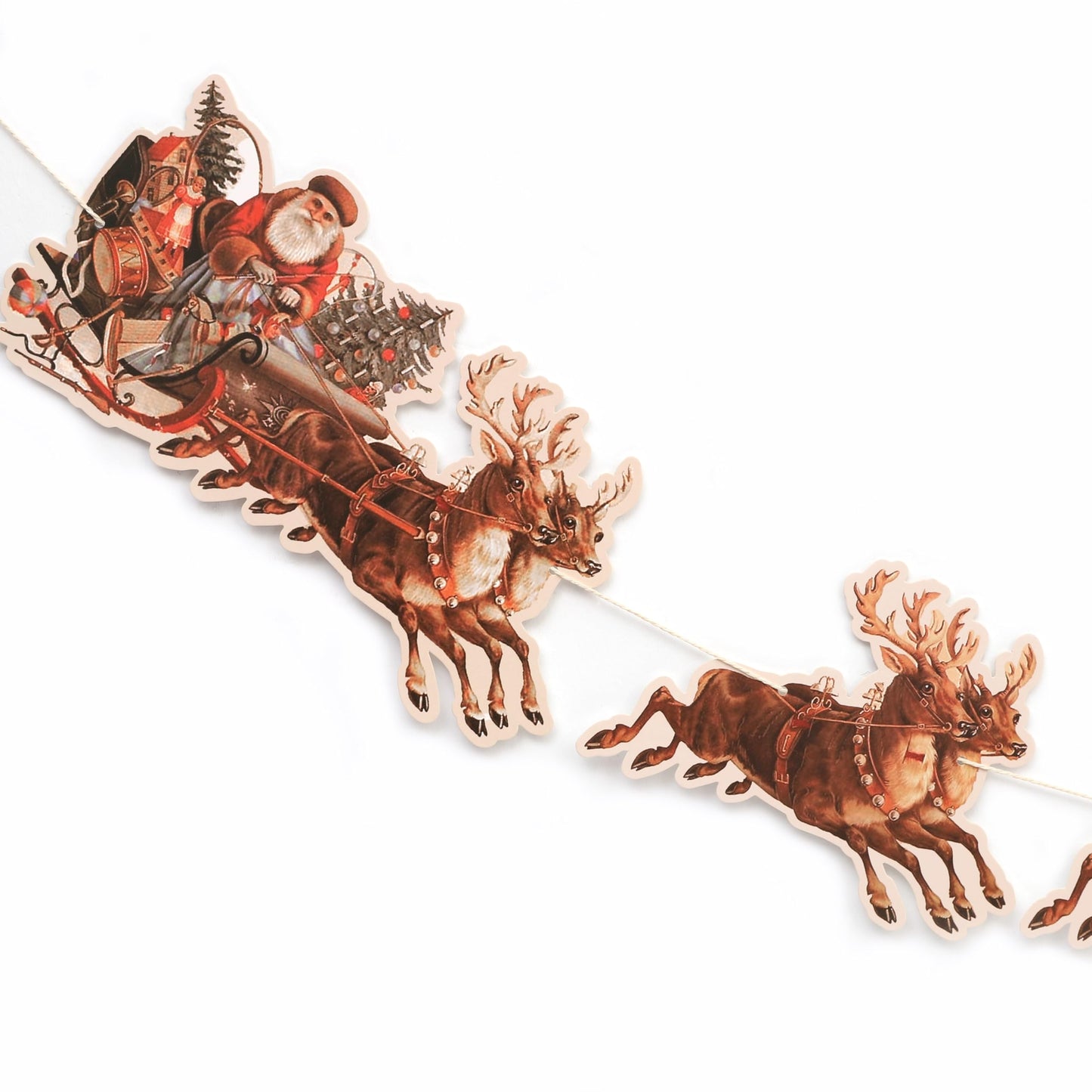 Santa Sleigh And Reindeer Christmas Banner - Christmas Party Santa Decorations,Holiday Reindeer Party Garland, Holiday Mantle Decorations (banner-2)