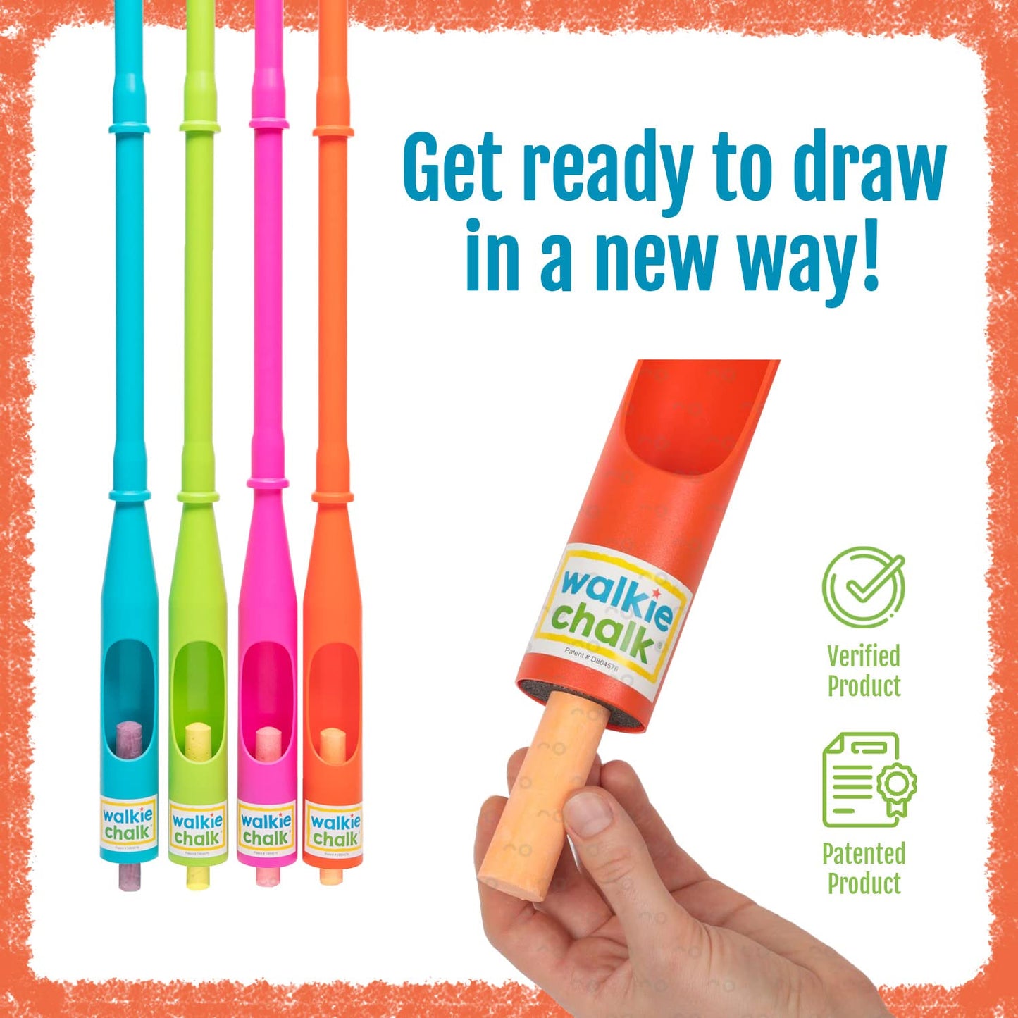 Walkie Chalk Stand-up Sidewalk Chalk Holder, (Orange), Creative Outdoor Toys for Kids and Adults Including 2x Chalks, Street Art & Playground Supplies, Accessible Fun for Everyone