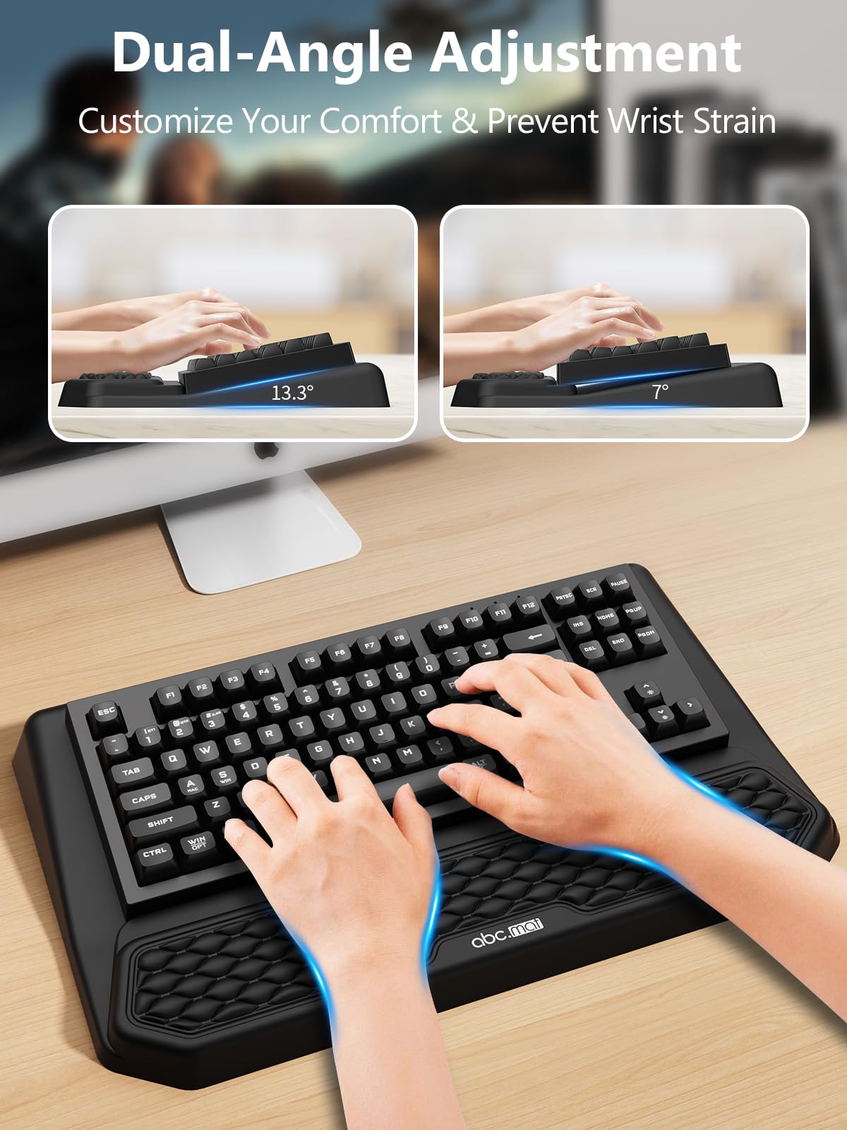 2-in-1 Ergonomic Keyboard Stand with Wrist Rest, Comfy Keyboard Riser Holder with Massage Design, Black