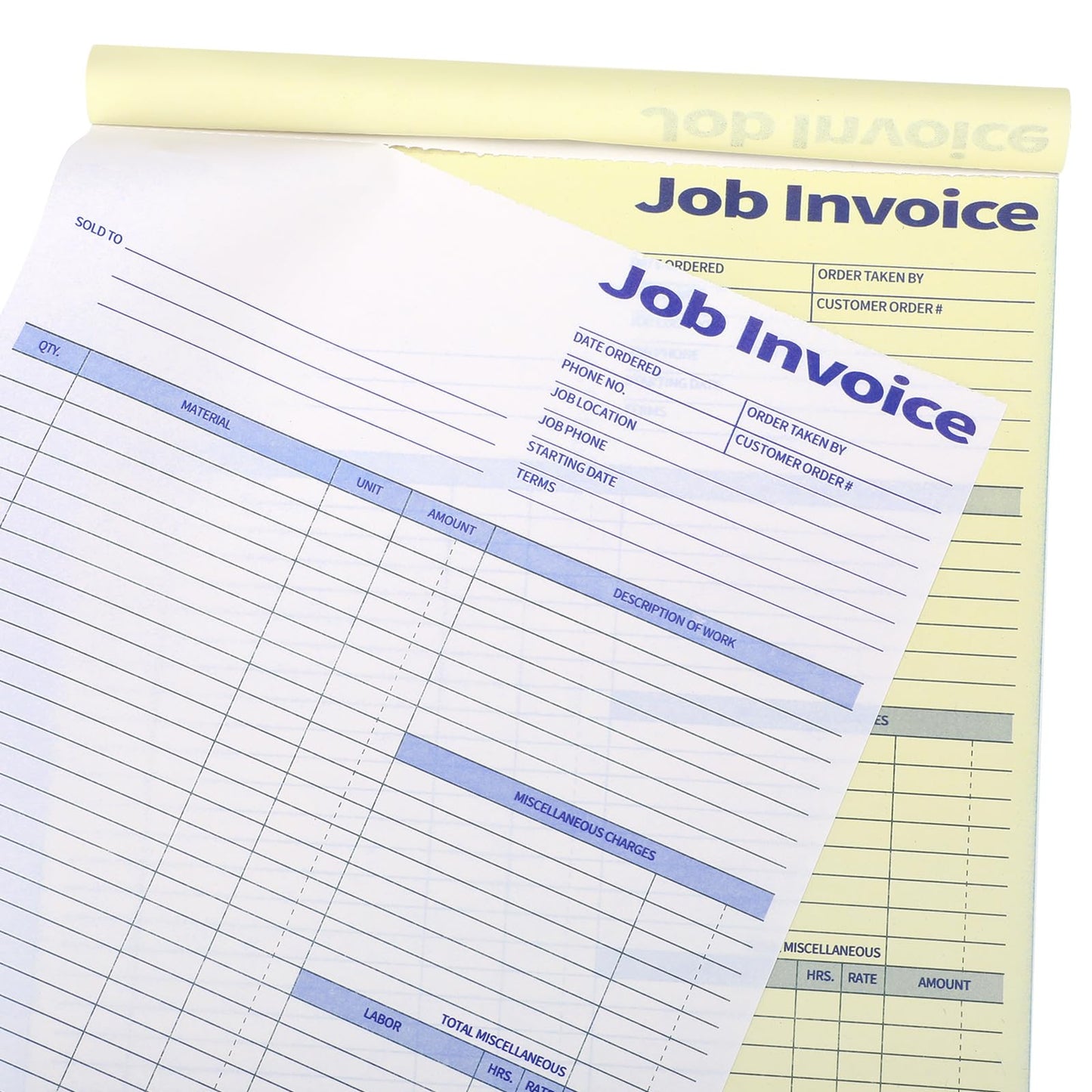Crtiin 2 Pcs Contractors Invoice Book Carbonless Forms Receipt 8.5 x 11 Inch Work Order Receipt Book Forms for Small Business with Blank Invoice Sheets, 50 Sets(2 Part)
