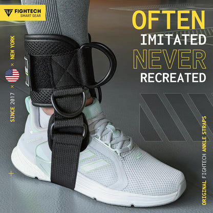 FIGHTECH Ankle Straps Cable Machine Attachment for Gym - Cable Kickback Ankle Straps - Padded Ankle Cuffs for Glute Kickbacks and Leg Workouts (Black PRO)