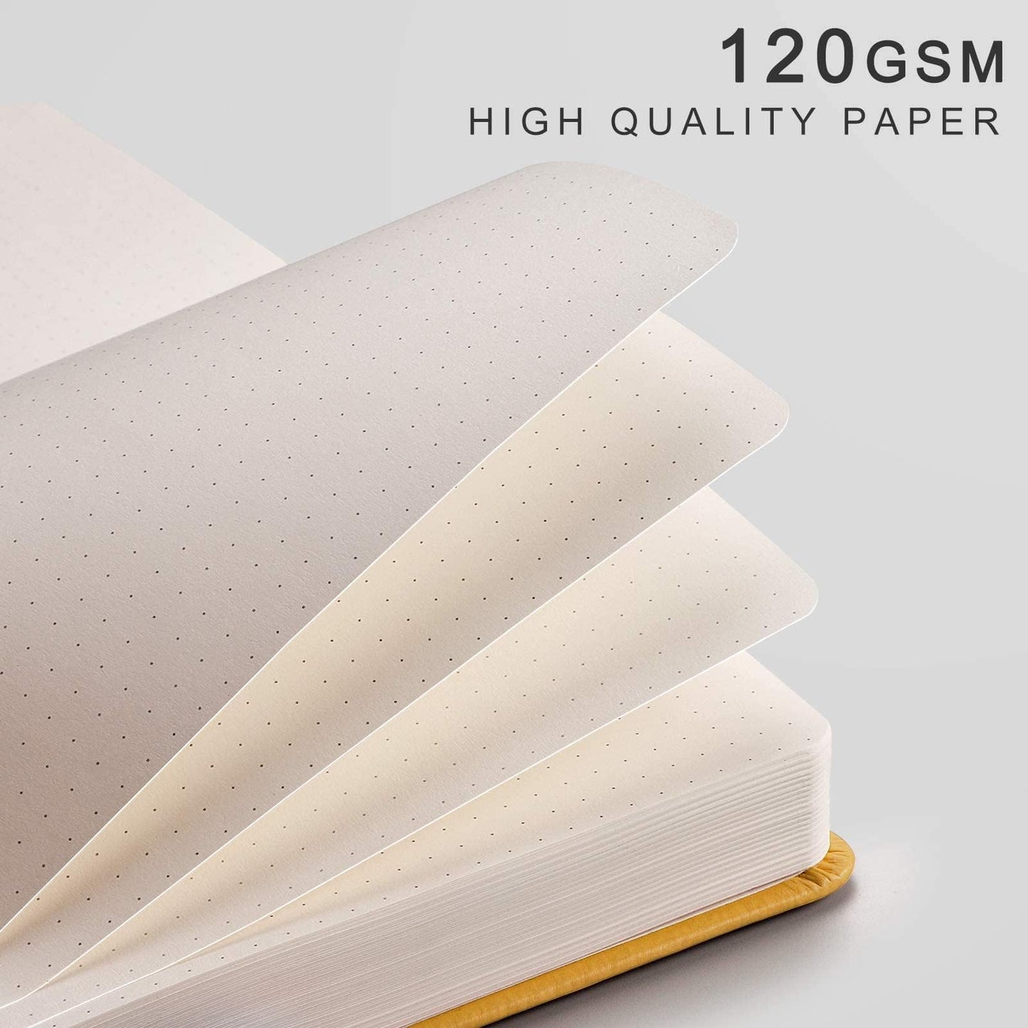 EMSHOI A5 Dotted Notebook Hardcover Leather Journal, 256 Pages 120gsm Thick Paper A5 Journal 5.75"x8.38", 16 Perforated Pages & Inner Pocket, Durable Dot Grid Notebook for Bullet Journaling, Yellow