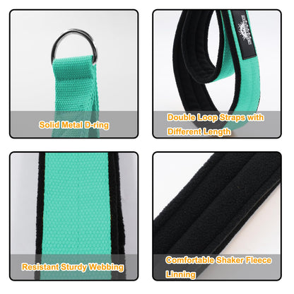 Lights Mountain Durable Pilates Double Loop D-Ring Straps - Padded Handles for Reformer, Yoga & Home Gym Workouts (Lakegreen M)