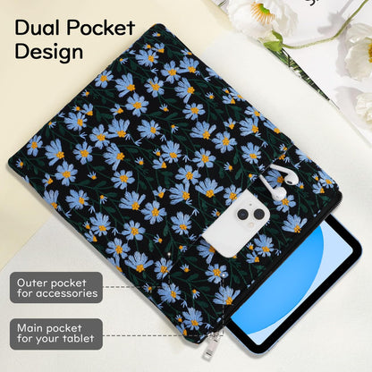 Dadanism 9-11 Inch Embroidered Daisy Padded Carrying Case Protective Tablet Sleeve for iPad A16 11th Gen 11"/10th Gen 10.9", iPad Air 11"/Pro 11"/Air 5th 4th 10.9", Galaxy Tab A11+ Plus 11", Black