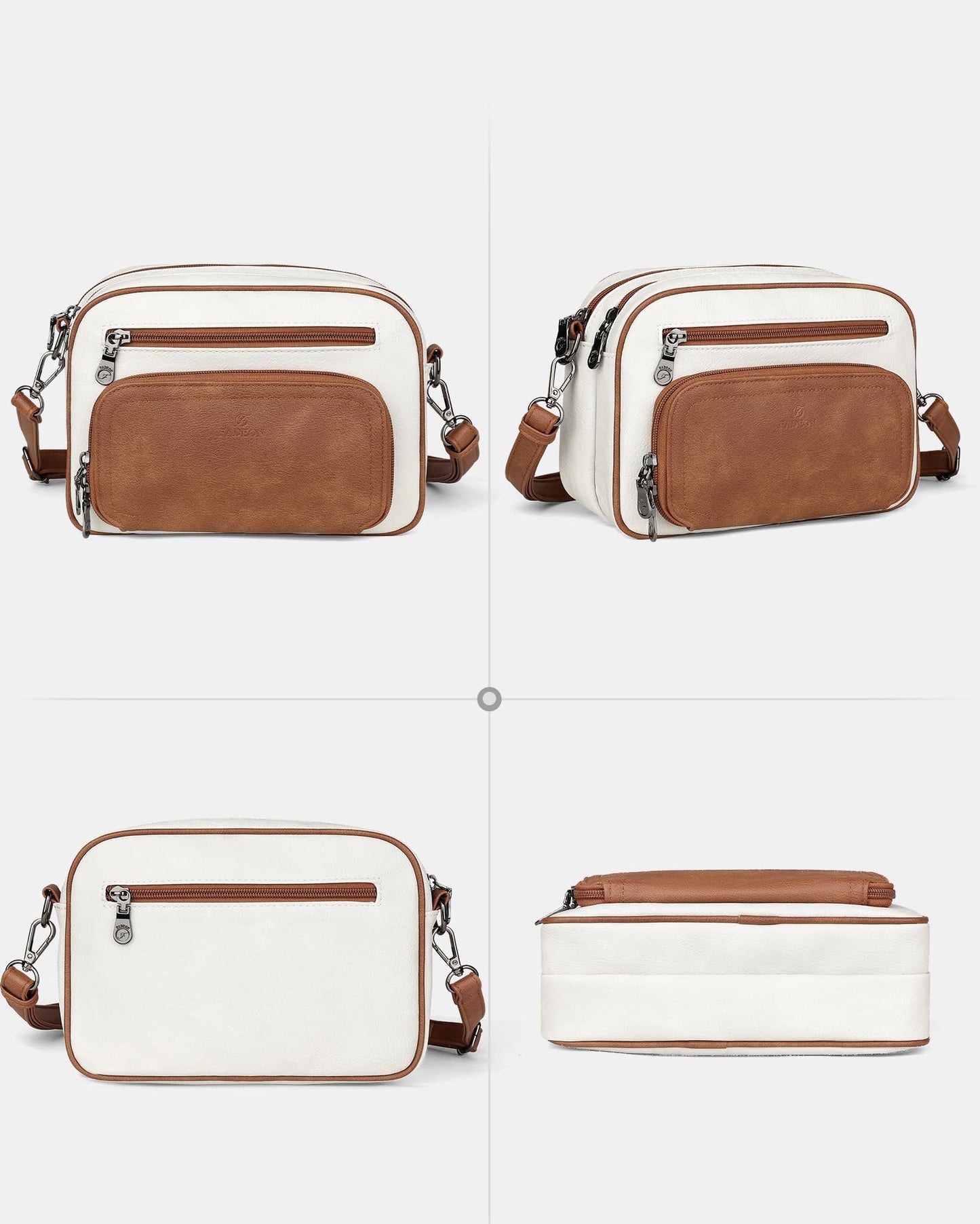 FADEON Crossbody Bags for Women Multi-pocket Leather Crossbody Purses, Designer Shoulder Bag Adjustable Removable Strap